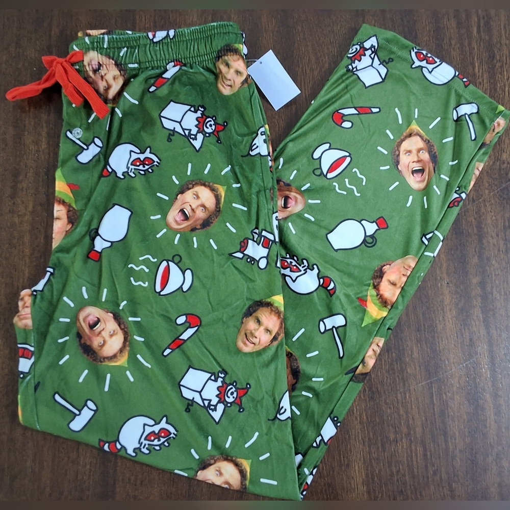 NWT Large Buddy The Elf Movie Green Christmas Men's Pajama Pants With Pockets